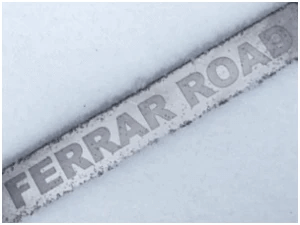 Roadname plate scribed in stainless steel